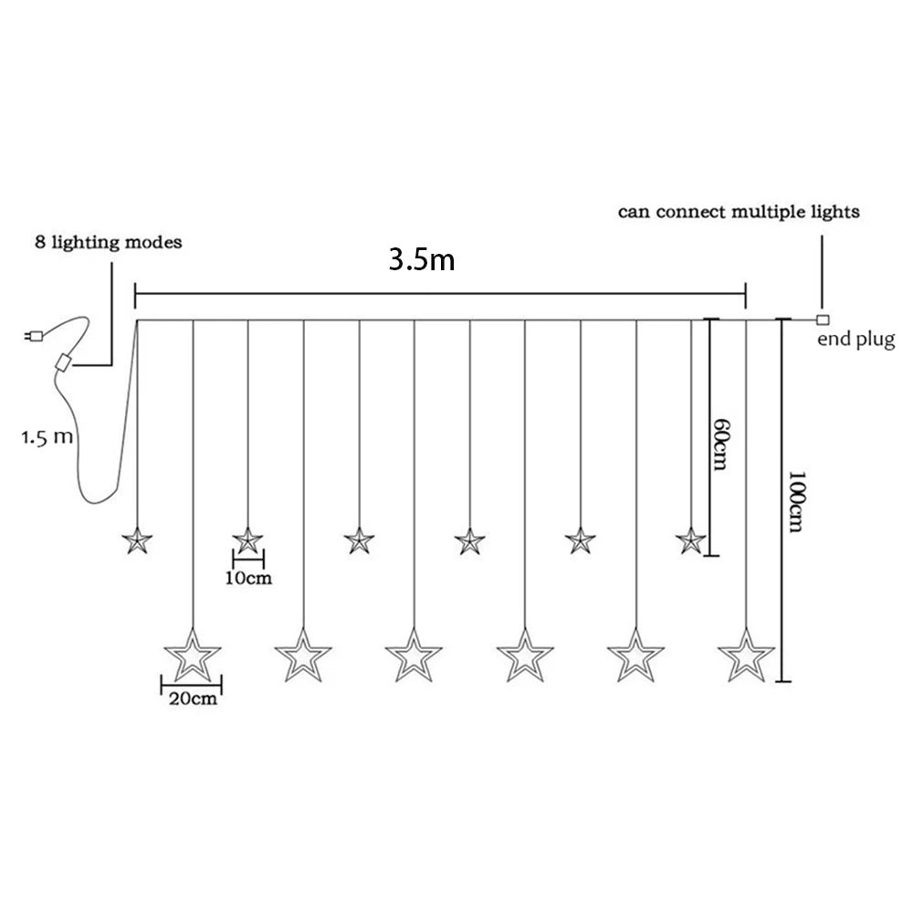 Varal de Luzes Estrela em LED