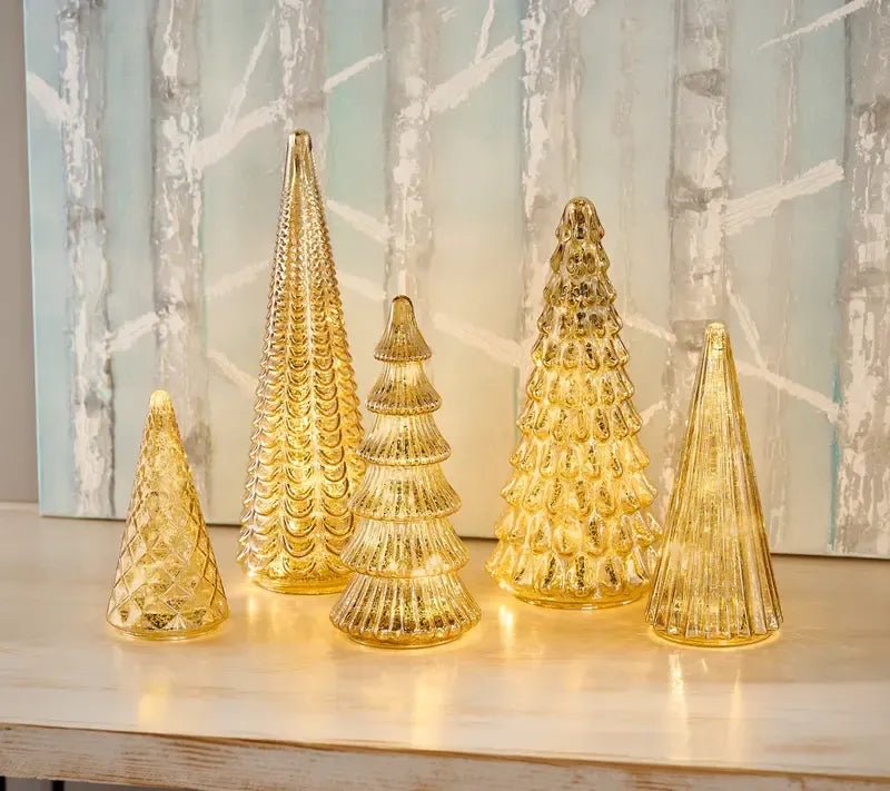 Kit 5 Árvores Decorativas Iluminadas de Vidro Mercúrio