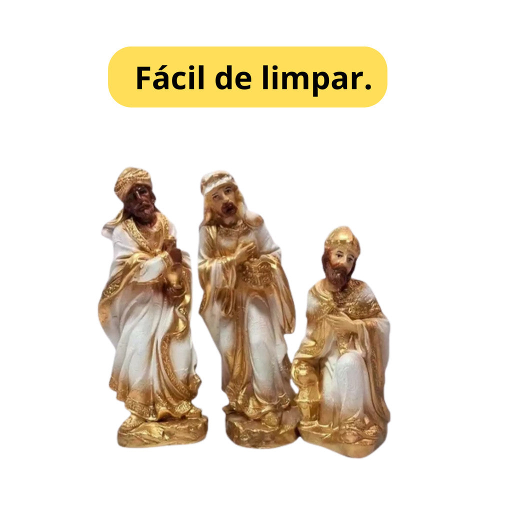 Presépio de Natal 15 Peças 20x8cm Gesso com Pò de Mármore Menino Jesus