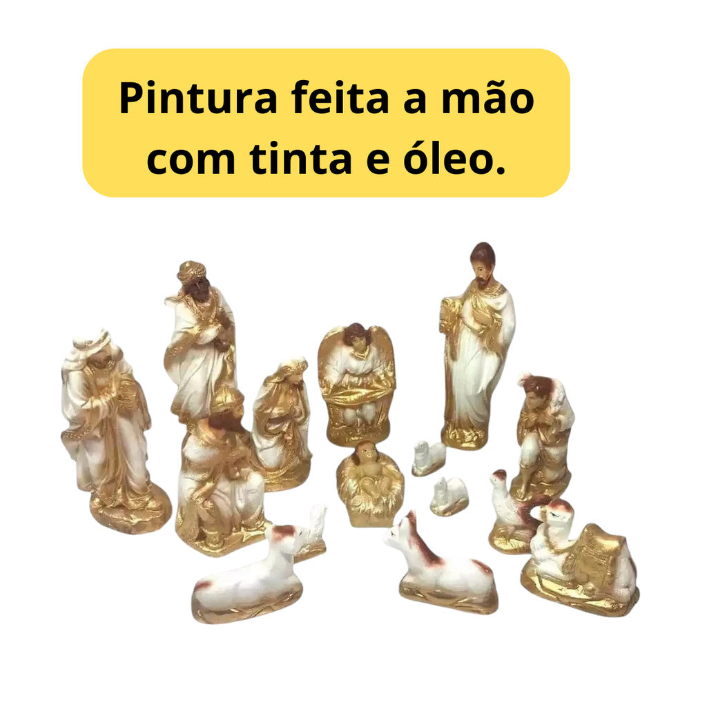 Presépio de Natal 15 Peças 20x8cm Gesso com Pò de Mármore Menino Jesus