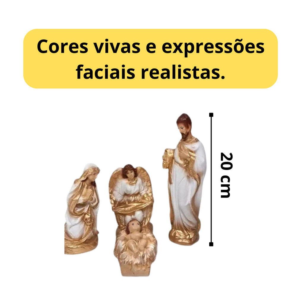 Presépio de Natal 15 Peças 20x8cm Gesso com Pò de Mármore Menino Jesus