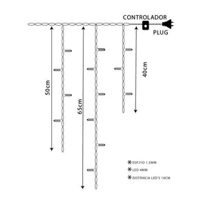 Cascata Natal 400 Lâmpadas LED Com 8 funções ou Fixo Fio Branco Pisca Pisca V8