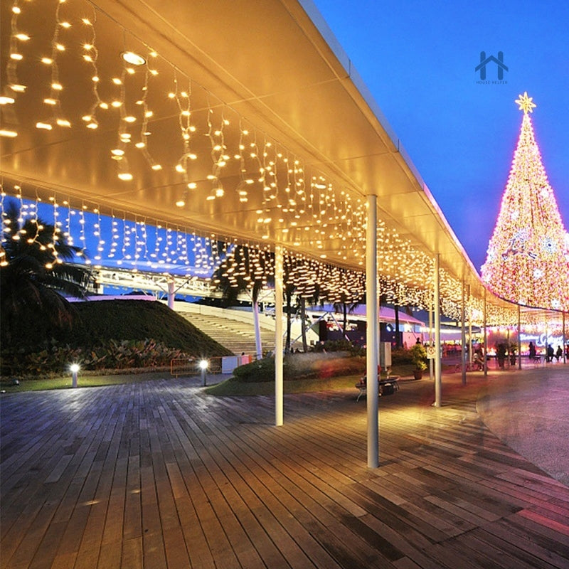 Cascata Natal 400 Lâmpadas LED Com 8 funções ou Fixo Fio Branco Pisca Pisca V8