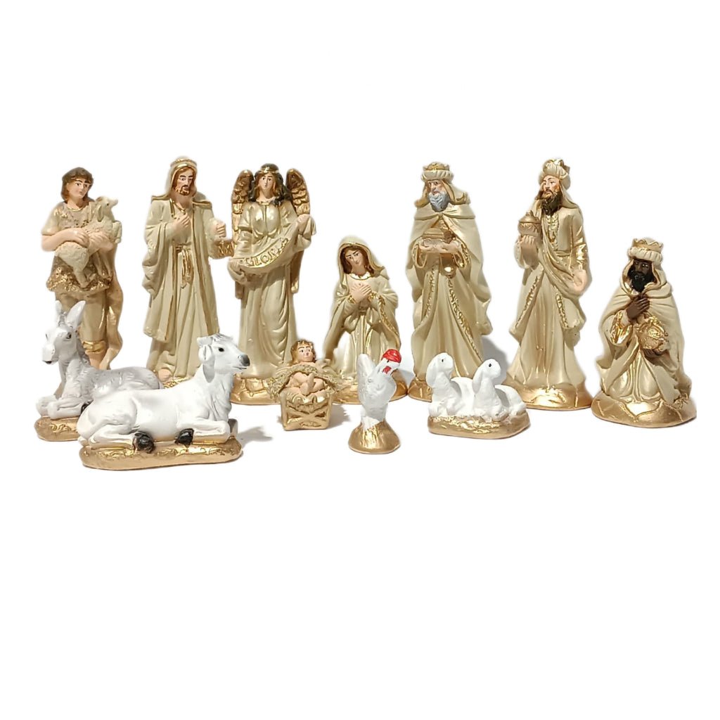 Presépio de Natal Completo 15cm Em Gesso Premium