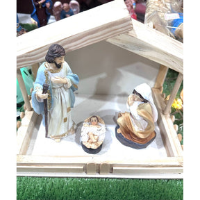 Presépio Natal em resina lindo três peças Jesus Maria José e Casinha Presépio