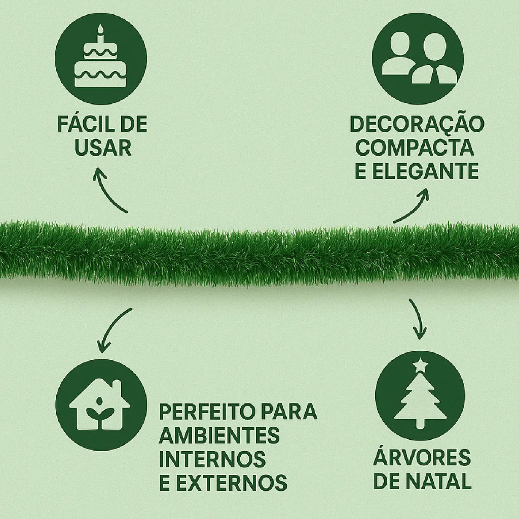 Kit 10 Peças Festão Verde Enfeite De Natal 2m Decoração Festa Promoção 8CM - Envio Imediato