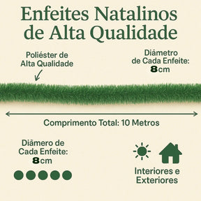 Kit 10 Peças Festão Verde Enfeite De Natal 2m Decoração Festa Promoção 8CM - Envio Imediato