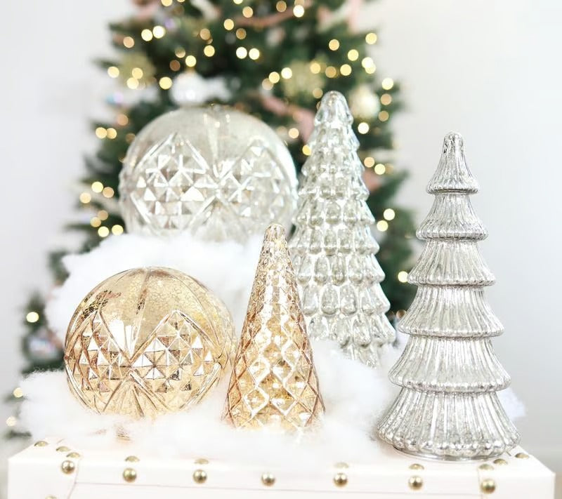 Kit 5 Árvores Decorativas Iluminadas de Vidro Mercúrio