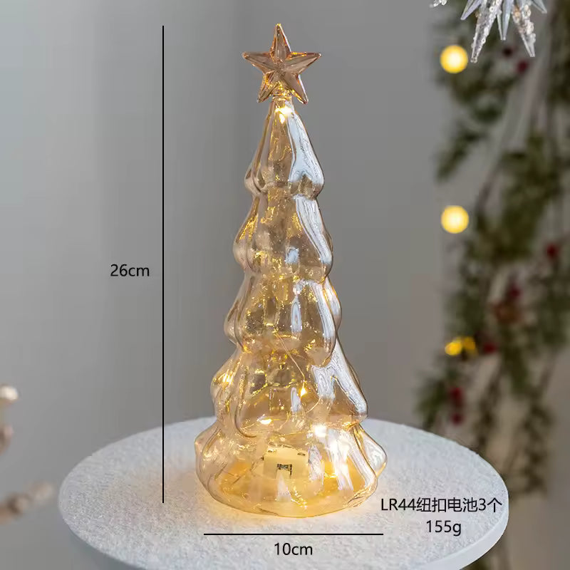 Mini Árvore  de natal em vidro com LED