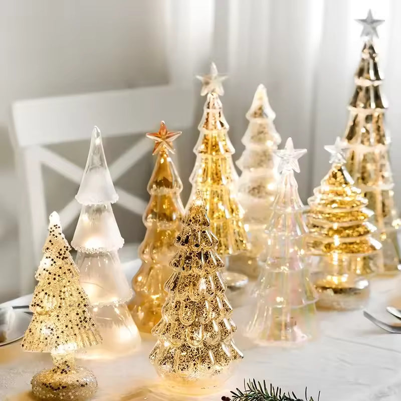 Mini Árvore  de natal em vidro com LED