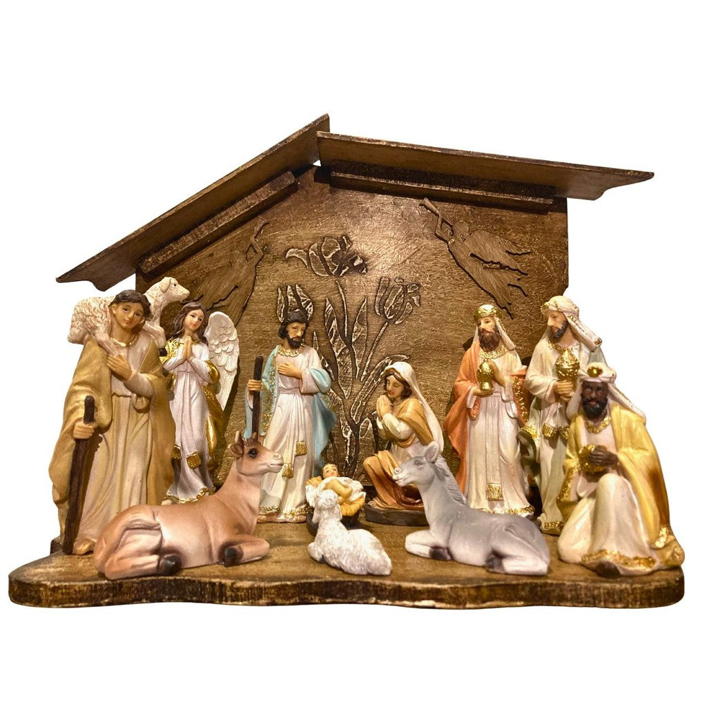 Presépio decoração Natal com Suporte 11 Peças 13cm Resina